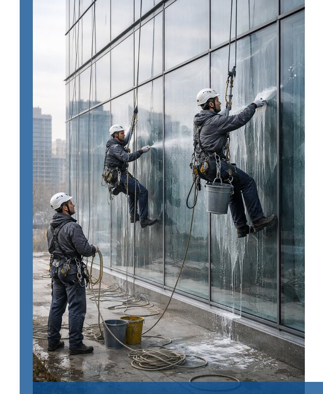 Промышленная мойка панорамных окон на высоте в Невинномысске