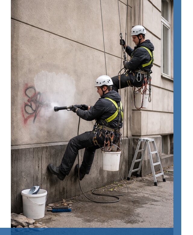 Удаление граффити с фасада в Невинномысске от 4603 р. | ВЫСОТНИК-Нвн