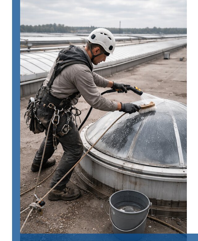 Мойка зенитных фонарей на кровле для промышленных объектов в Невинномысске