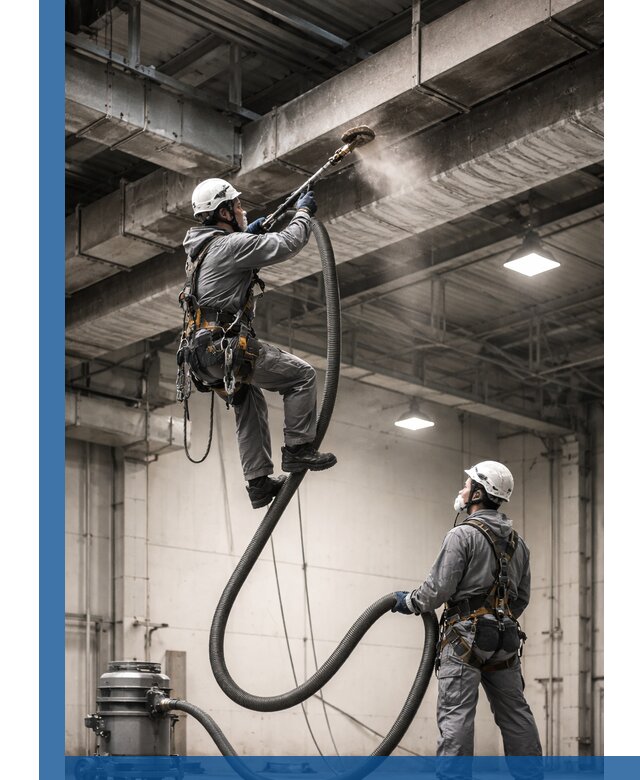 Обеспыливание потолочных конструкций в Невинномысске промышленным альпинизмом