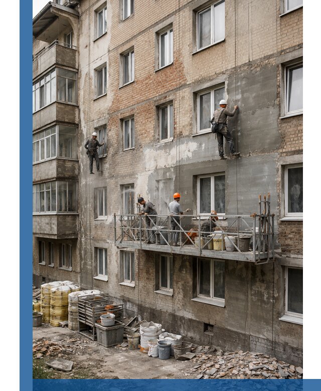 Капитальный ремонт фасада в Невинномысске с восстановлением и гидроизоляцией