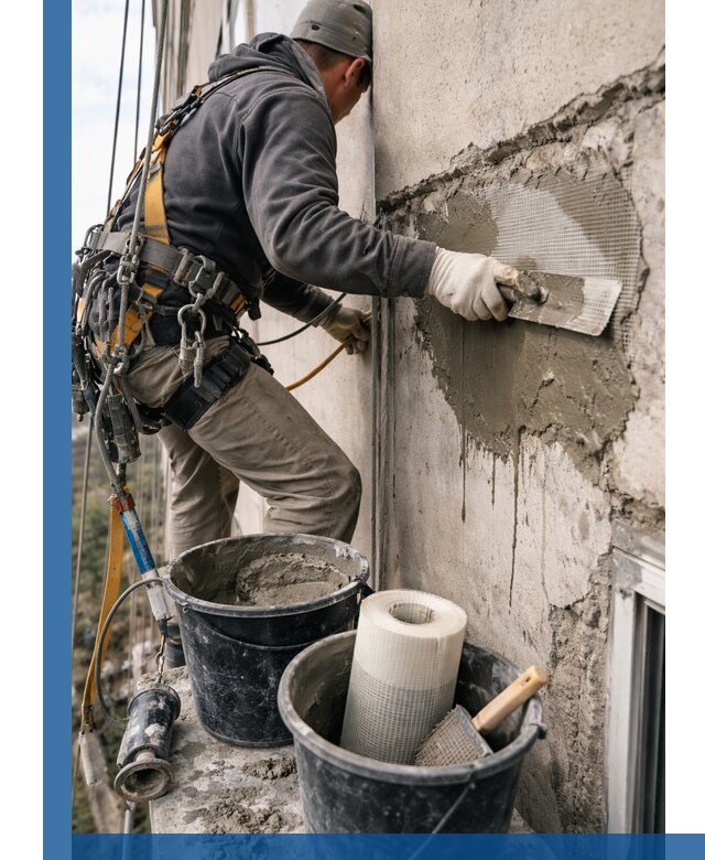 Ремонт бетонных элементов фасада промышленными альпинистами в Невинномысске