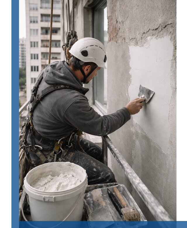 Шпаклевка фасадов на высоте с промальпинистами в Невинномысске