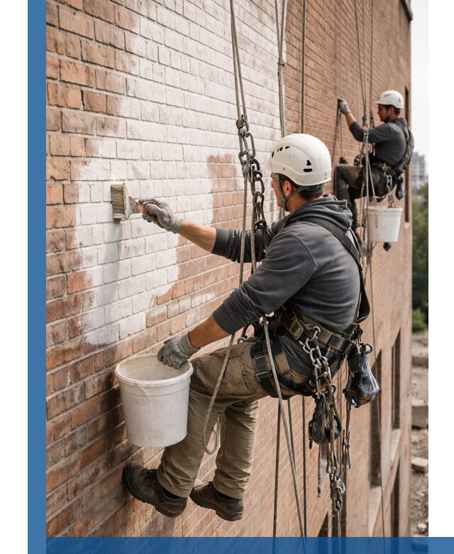 Покраска кирпичного фасада с доступным альпинистским сервисом в Невинномысске