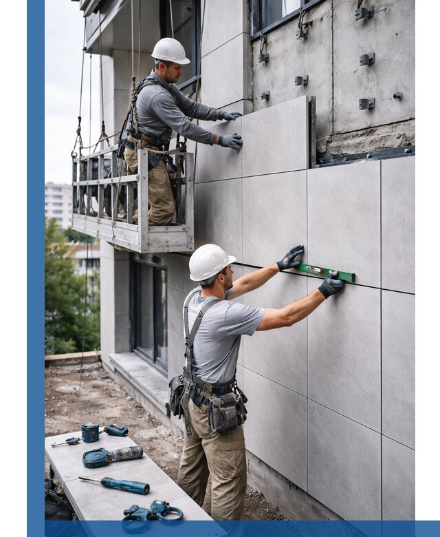 Монтаж керамогранита на фасад в Невинномысске под ключ с гарантией качества