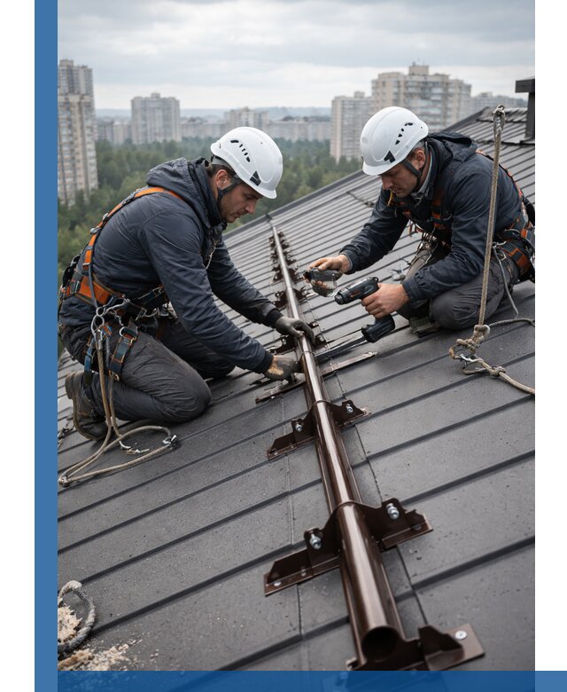 Монтаж снегозадержателей на кровле зданий в Невинномысске под ключ