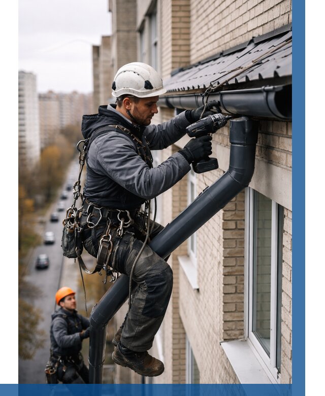 Монтаж водосточной системы на здании в Невинномысске от 5115 р. | ВЫСОТНИК-Нвн