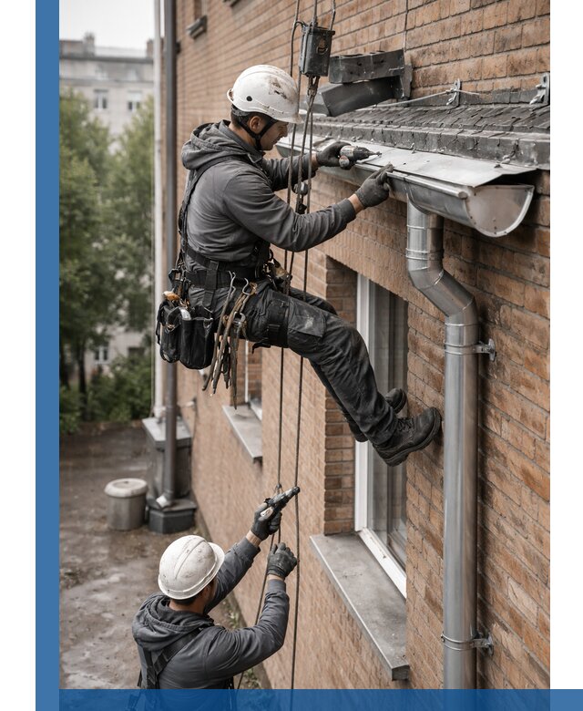 Монтаж водосточной системы на здании в Невинномысске под ключ