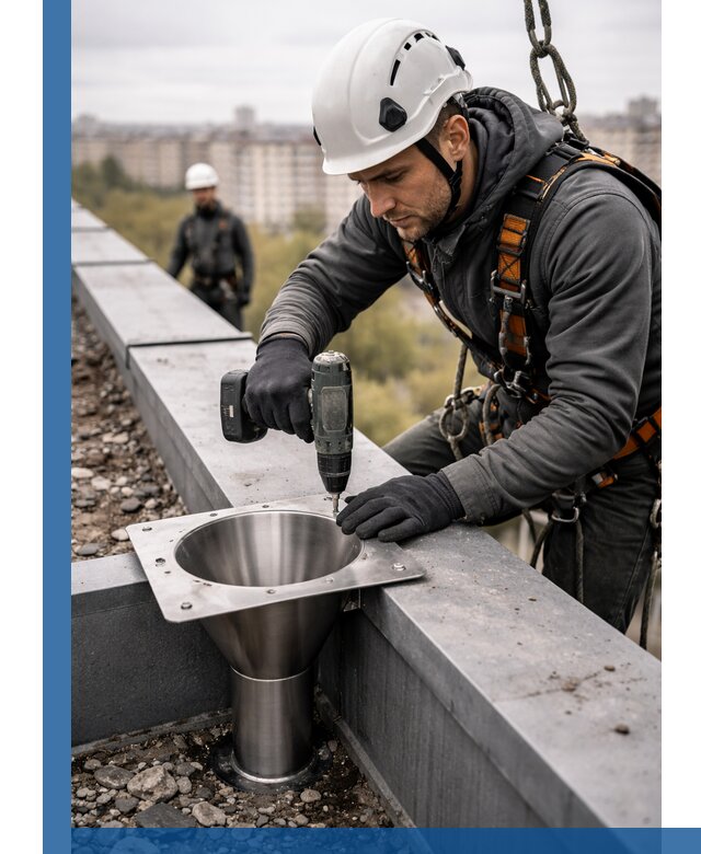 Монтаж водосточных воронок в Невинномысске для промышленных зданий