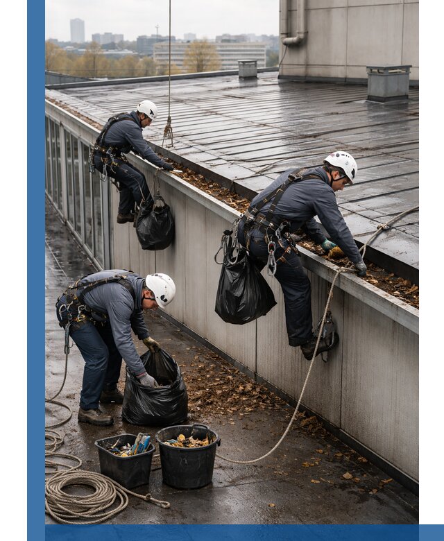 Очистка кровли по периметру в Невинномысске силами промышленных альпинистов
