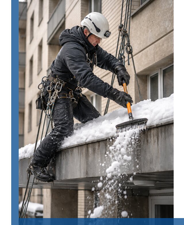Очистка козырьков от снега в Невинномысске круглогодично безопасно