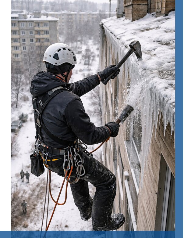 Сбивание сосулек с крыши в Невинномысске по цене от 4603 р. | ВЫСОТНИК-Нвн