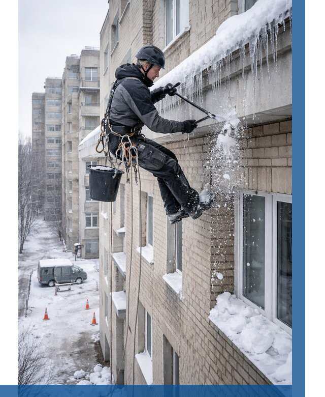 Удаление наледи с карнизов в Невинномысске от 358 р. | ВЫСОТНИК-Нвн