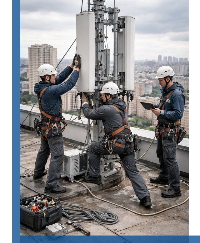 Монтаж антенн связи на крыше в Невинномысске с вводом в эксплуатацию