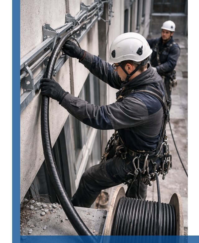 Протяжка кабеля питания на высоте в Невинномысске с гарантией безопасности и качества