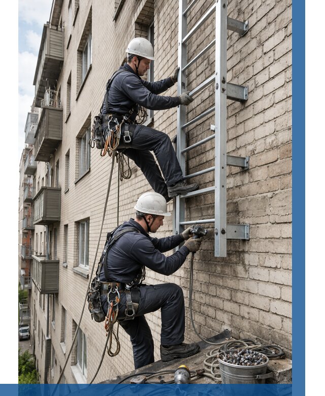 Монтаж пожарной лестницы в Невинномысске от 25573 р заказать у ВЫСОТНИК-Нвн