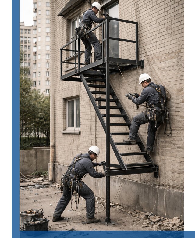 Монтаж пожарной лестницы в Невинномысске, установка и крепление