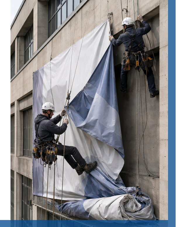 Демонтаж баннеров с фасада в Невинномысске от 4603 р. | ВЫСОТНИК-Нвн