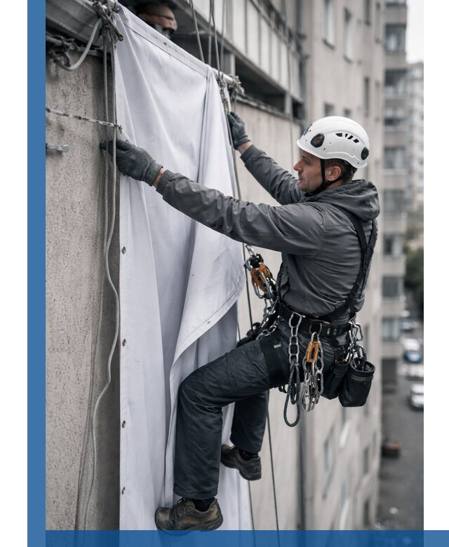 Замена баннерного полотна промышленными альпинистами в Невинномысске