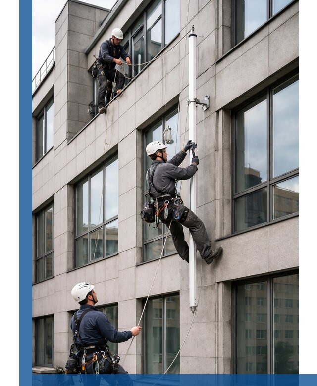 Монтаж флагштока на фасаде здания с креплением и герметикой в Невинномысске