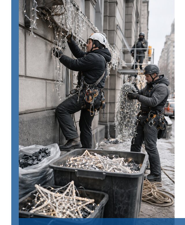 Демонтаж новогоднего оформления и гирлянд в Невинномысске