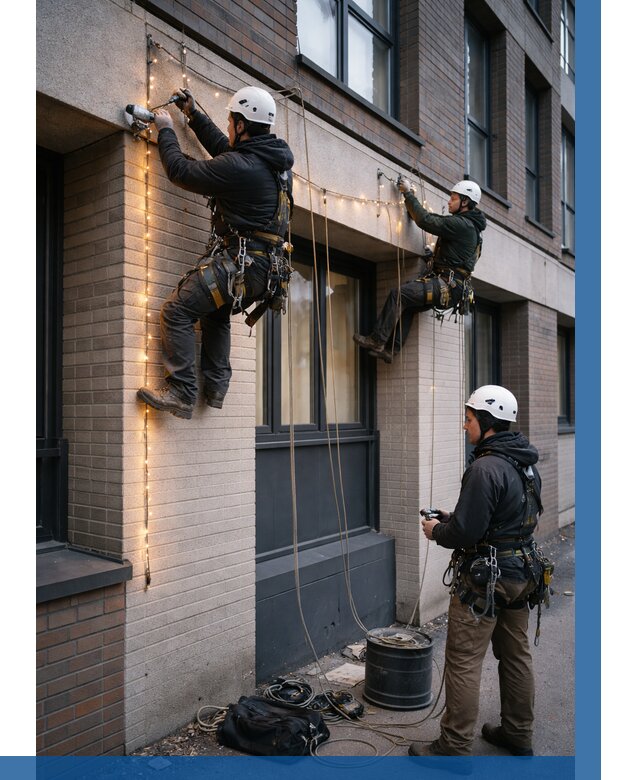 Монтаж гирлянд на фасаде в Невинномысске от 3580 р. | ВЫСОТНИК-Нвн