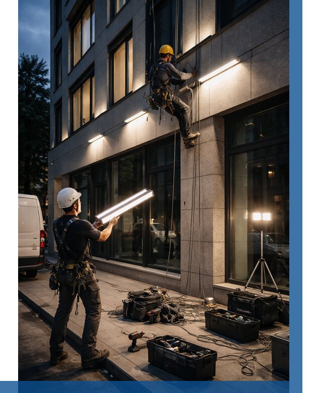 Монтаж архитектурной подсветки здания в Невинномысске от 2557 р.|ВЫСОТНИК-Нвн