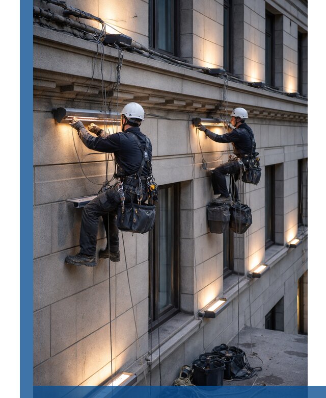 Монтаж архитектурной подсветки фасадов зданий в Невинномысске