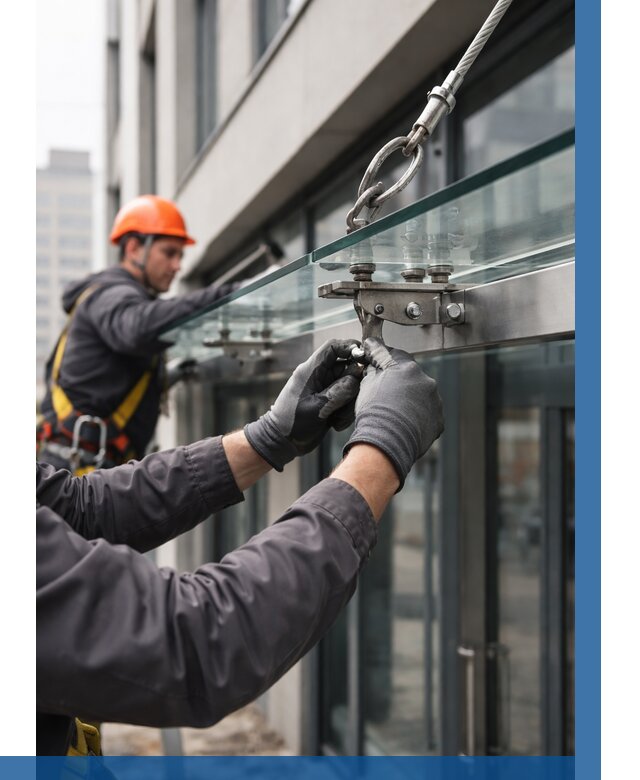 Монтаж стеклянных козырьков в Невинномысске от 8695 р. | ВЫСОТНИК-Нвн