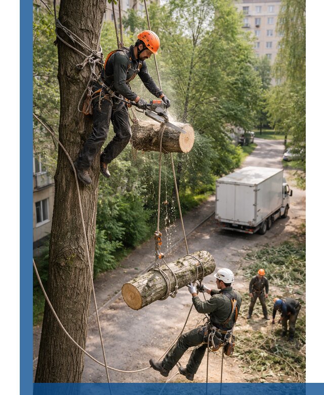 Спил деревьев альпинистами в Невинномысске, безопасно и без повреждений
