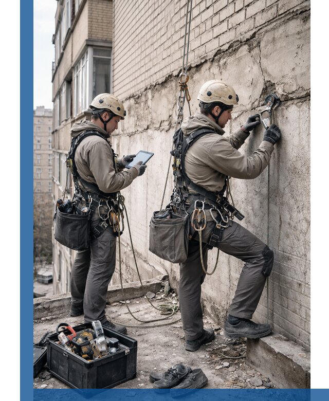 Обследование фасада промышленными альпинистами в Невинномысске